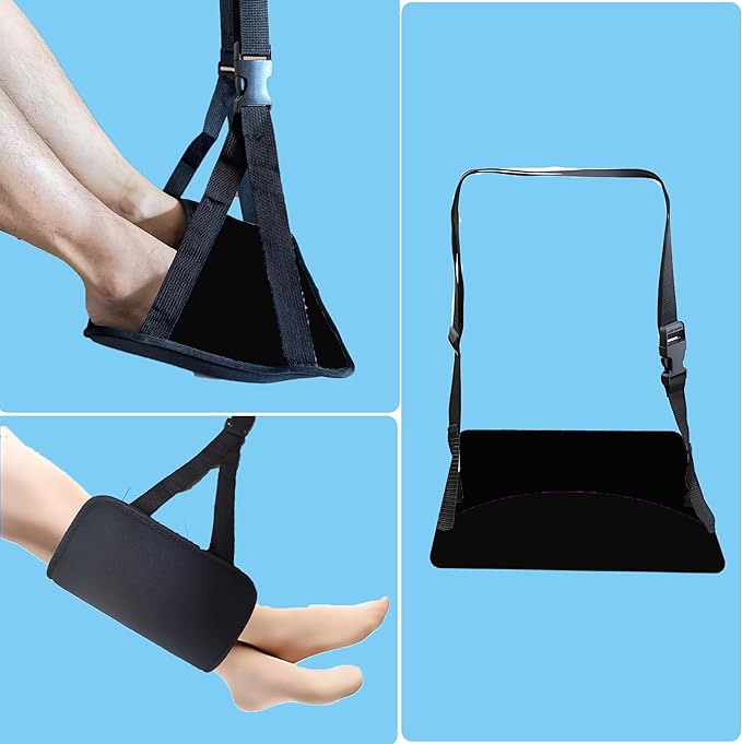 Foot Hammock for Plane Travel Essentials Relax Your Foot Rest for Airplane Gadgets Adustable Airplane Travel Accessories for Flight Essentials (Black)