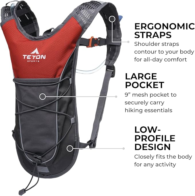 Teton Oasis/Trailrunner Hydration Backpack – Lightweight Water Pack with 2L/3L Bladder for Hiking, Running, Cycling, Biking 18L/22L Sizes – Sewn-in Rain Cover – Fits Men and Women