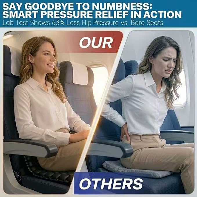 Travel Cushion - 3D Inflatable Pressure Relief Airplane Seat Cushion for Long Flights, Sciatica & Tailbone Pain Relief, Portable Foldable for Car, Office, Wheelchair