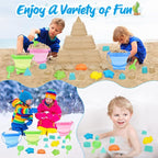 RACPNEL Collapsible Beach Toys for Kids, 3 Pack Foldable Sand Buckets and Shovels Set with Mesh Bag, Silicone Pails for Beach Travel Essentials, Easter Egg Hunt, Sand Toys Molds for Kids and Toddlers