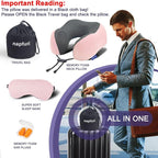 napfun Neck Pillow for Travel with Travel Pouch, Sleep Mask & Earplugs, Memory Foam Airplane Pillow for Headrest Sleep with Eyeshades, Plane Essentials with Eye Blindfold, Pink Striped Kit