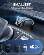 SUPERONE 6 in 1 Retractable Car Charger with Dual Type C Cables, 99W Ultra-Compact USB C Car Accessories Adapter with 4 USB Ports, Fast Charging Car Charger for iPhone 17/16/15/14/13/12, Galaxy, iPad