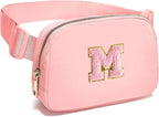 Gitus Belt Bag Fanny Pack Crossbody Bags with Initial Letter Patch Cute Stuff Birthday Gifts for Teenager Girls Trendy Preppy Stuff for Teen Girls Cool Stuff for Teens (Light Pink-M)