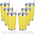 20 oz Tumbler with Lids and Straws, Stainless Steel Insulated Travel Coffee Mug, Double Wall Vacuum Insulated Tumblers, Powder Coated Coffee Tumbler for Cold & Hot Drinks (Yellow, 6 Pack)