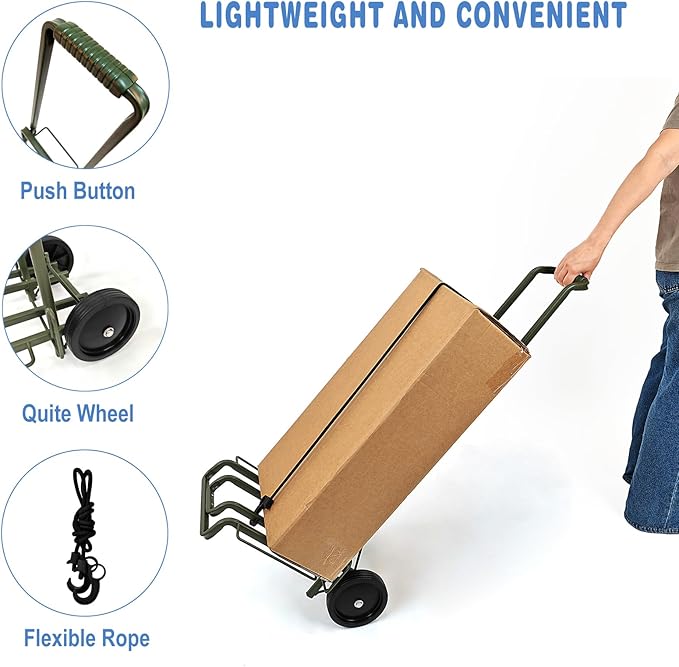 Folding Hand Truck Dolly Lightweight Aluminum Luggage Cart - 220lbs Capacity with Elastic Bungee Cord for Travel & Shopping
