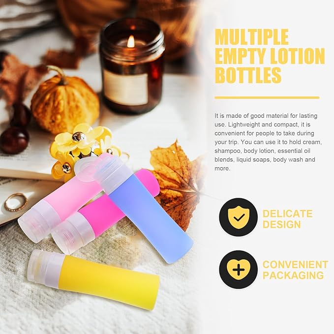 Silicone Travel Bottles 4pcs Refillable Lotion Dispenser Set Squeezable Toiletry Containers for Travel Bathroom Shampoo Conditioner Storage
