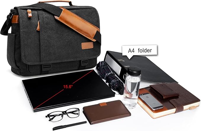 ESTARER Men Messenger Bag 15.6 inch, Computer Work Bag Water-resistant Canvas, Laptop Shoulder Bag Briefcase Satchel, Dark Grey