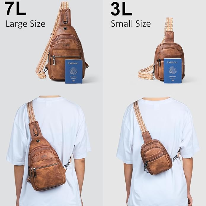 LATMAP Sling Bag For Women Faux Leather Small Casual Daypack Backpack Fanny Pack Crossbody Chest Bags Purse