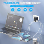 220V to 110V Voltage Converter US to Europe, Travel Adapter Plug Converter for European with 20W PD & 2USB-A & 2USB-C, European Power Converter Combo USA to Spain Italy France, Black