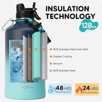 Swigina [2-IN-1 LID] Gallon Insulated Water Bottle with Silicone Boot (48hrs Cold/24hrs Hot) - DIY Stickers, Leakproof, BPA Free, 128 oz