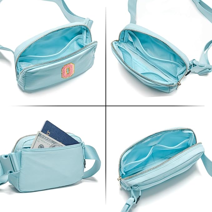 Gitus Gifts for 7 8 9 10 11 Year Old Girls Belt Bag Fanny Pack Crossbody Bags with Initial Letter Patch Birthday Gifts for Daughter Sister Friends Teen girls (Icing Blue-O)
