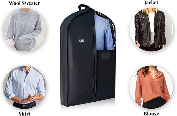 Luxury Storage Garment Bag for Men and Women Shirt, Blouse, Wool Sweater, Suit Jacket | 40 Inch + 5 Inch Gusset | Premium Hanging, Breathable, Foldable Clothes Protector and Travel Cover