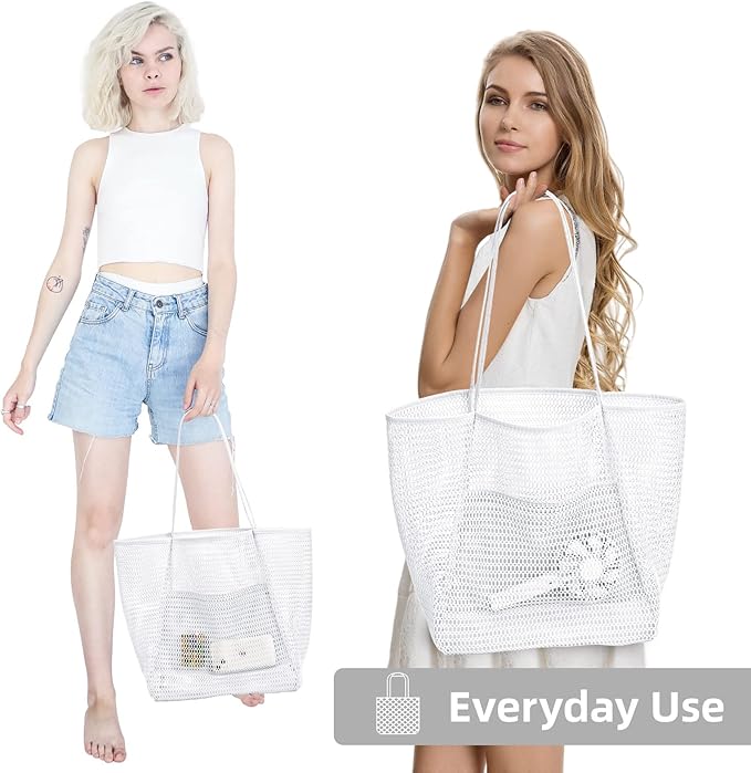 KALIDI Beach Nylon Mesh Tote Bag, Casual Tote Bag Hobo Women Foldable MAX 23L Shoulder Bag For Beach Picnic Vacation