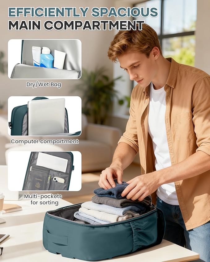 WONHOX Large Travel Backpack for Women Men, 40L Carry On Backpack, Laptop Waterproof Backpacks, Backpacks for Women, Person Item Flight Approved,Mochila De Viaje