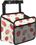 Car Backseat Organizer, PU Leather Back of Seat Cars Hanging Organizer with Pockets Leakproof Car Garbage Bag Hanging Cars Seat Storage Box Travel Accessories Foldable (White Strawberries)