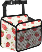 Car Backseat Organizer, PU Leather Back of Seat Cars Hanging Organizer with Pockets Leakproof Car Garbage Bag Hanging Cars Seat Storage Box Travel Accessories Foldable (White Strawberries)