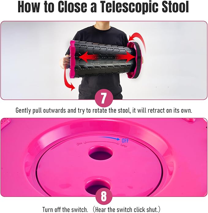 Doseno Upgraded Foldable Stool Thickened, Portable Collapsible Stool Retractable Stool for Fishing, Hiking Tours, BBQ, Parties, Outdoor Activities（Pink）