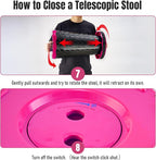 Doseno Upgraded Foldable Stool Thickened, Portable Collapsible Stool Retractable Stool for Fishing, Hiking Tours, BBQ, Parties, Outdoor Activities（Pink）