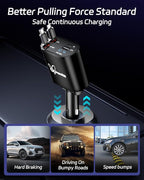 DreamBee Retractable Car Charger,66W 4 in 1 Super Fast Charge Car Phone Charger,Retractable Cables (31.5 inch) and 2 USB Ports Car Charger Adapter for iPhone 17/16/15/14/13/12 Pro Max XR,iPad,Samsung