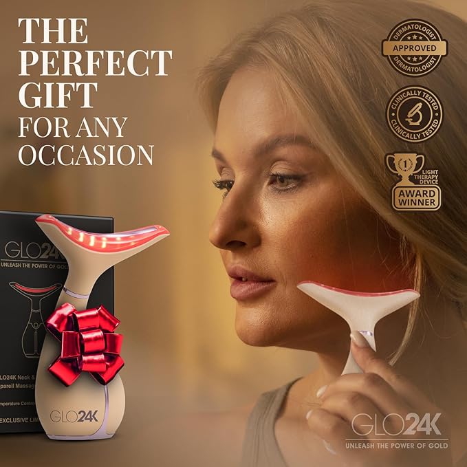 GLO24K 7 Color Beauty Device – Triple LED Action & Vibration Technology Facial and Neck Massager (Beige, 1 Pack)