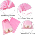 6 Pcs Travel Shoe Bags, ULIFEMALL Large Non-Woven Drawstring Shoes Storage Bag with Transparent Slot Clear Window Portable Waterproof Dustproof Shoes Pouch Packing Organizer for Men Women, Pink