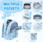 PIG PIG GIRL Kids Backpack for Girls - School Bags for Middle School Students - Book Bag for Elementary Primary - Kawaii Ita Backpack - Blue Daisy