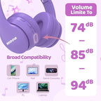 MIDOLA Kids Bluetooth Headphones 68H Play Time,Volume Limit 85/94dB, Foldable Lightweight Wireless Over-Ear Headphone for Kid Toddler Child Pad Tablet,Headsets with Built-in Mic Light Purple
