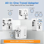 Universal Power Adapter Travel - European Travel Plug Adapter with 3 USB-C PD Fast Charging & 2 USB-A, 1 AC, Worldwide Travel Essentials, International Plug Adapter for UK/US/AU/ID, White