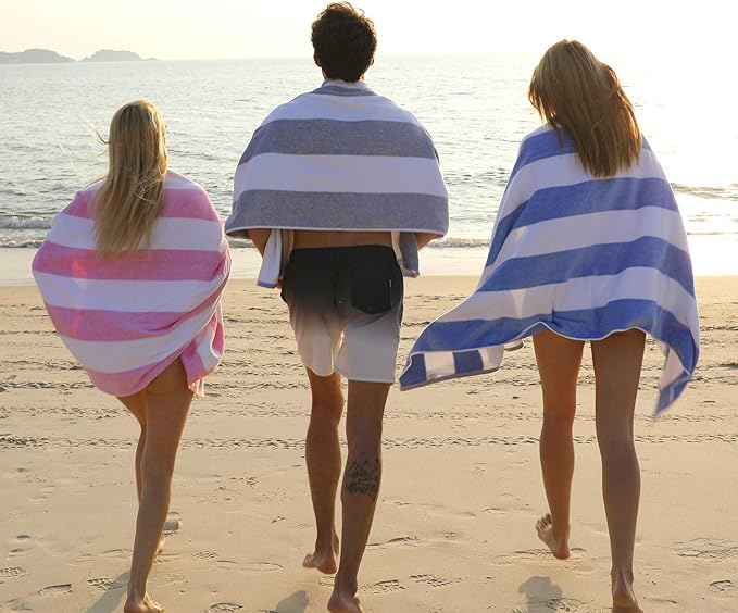 HENBAY Cotton Oversized Beach Towel - Large 70 x 35 Inch Pool Towel, Rose Red Striped Quick Dry Swimming Cabana Towel
