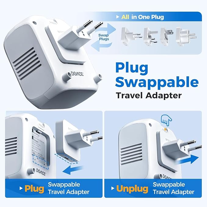 Upgraded 2000W Voltage Converter US to Europe for Hair Dryer - 220V to 110V Converter for European Travel, Power Converter Adapter Combo with 2 PD/QC & UK/AU/US/IT/European Travel Plug Adapters