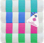 Casa Copenhagen Cabana Towel 4Pcs Green,Teal,Blue,Pink Designer Stripe Beach Towels Gift Set, 30"x60" Oversized 100%Cotton Pool Bath Towel for Beach Gift Set (Perfect Summer Gift Set For Women & Men)