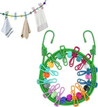 Portable Travel Clothesline,Adjustable Elastic Stretch Line with 12pcs Clothes Clips,for RV Outdoor and Indoor Camping Accessories (Green)