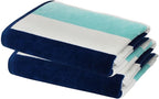 COTTON CRAFT Oversized Beach Towel - 2 Pack 35 x 70 inches XL Beach Towel - 100% Cotton Velour - Big & Huge - Thick Plush 450 GSM Super Soft Luxury Towel - Pool Picnic Bath - Cabana Stripe Blue