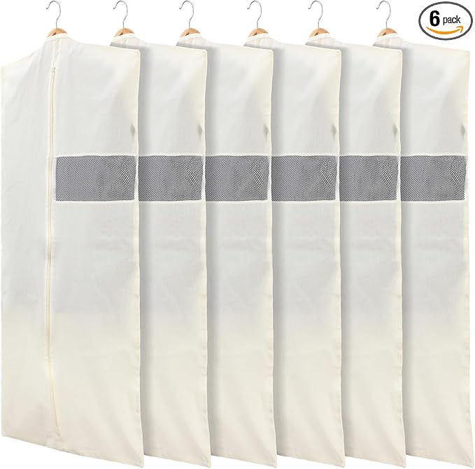 Aliceset 6 Pcs 24 x 50 Inches Cotton Garment Bags for Hanging Clothes, Canvas Suit Bags for Clothes Coats Jackets Shirts Closet Storage Travel Gusseted Hanging Garment Cover