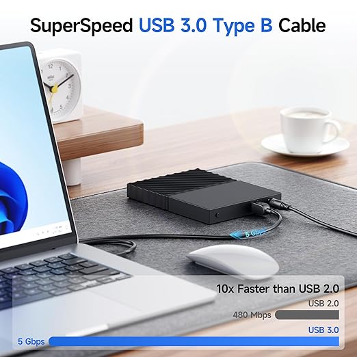 Cable Matters 5Gbps Long USB 3.0 Cable - 10ft, USB A to B Cable, USB3 Cord with Type-B 3.0 Connector for Hard Drive Enclosure/Built-in Hub and More, Black
