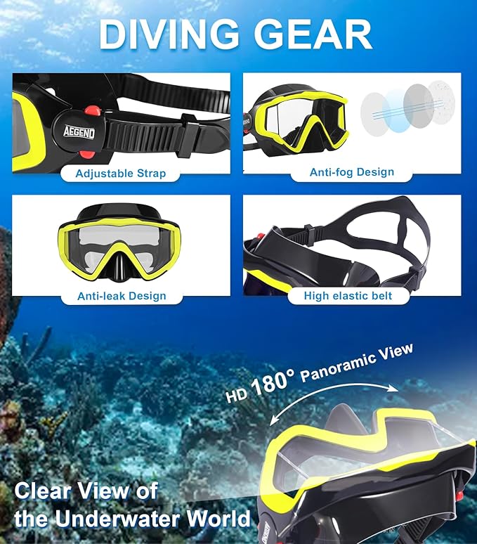 Aegend Snorkeling Gear for Adults Youth Kids, Snorkel Mask with Top Dry Valve - Panoramic View Anti-Leak and Anti-Fog with Mesh Bag for Snorkeling, Scuba Diving, Freediving & Swimming