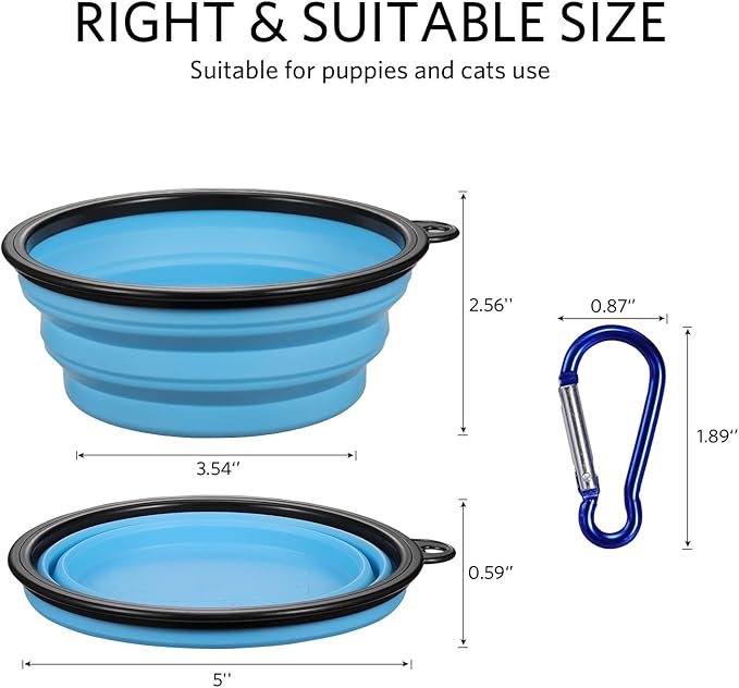 ME.FAN Collapsible Dog Bowl for Travel (12oz), 6 Pack Portable Pet Bowl with Carabiners, Foldable, Expandable