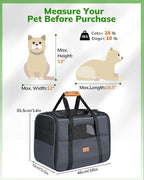 Morpilot Pet Carrier for Large Cats, Puppies & Small Dogs Up to 25lbs, Escape-Proof with Locking Zippers, Dual-Sided Cushion, Safety Buckle for Car & Vet Travel, Includes Foldable Bowl (Dark Gray)