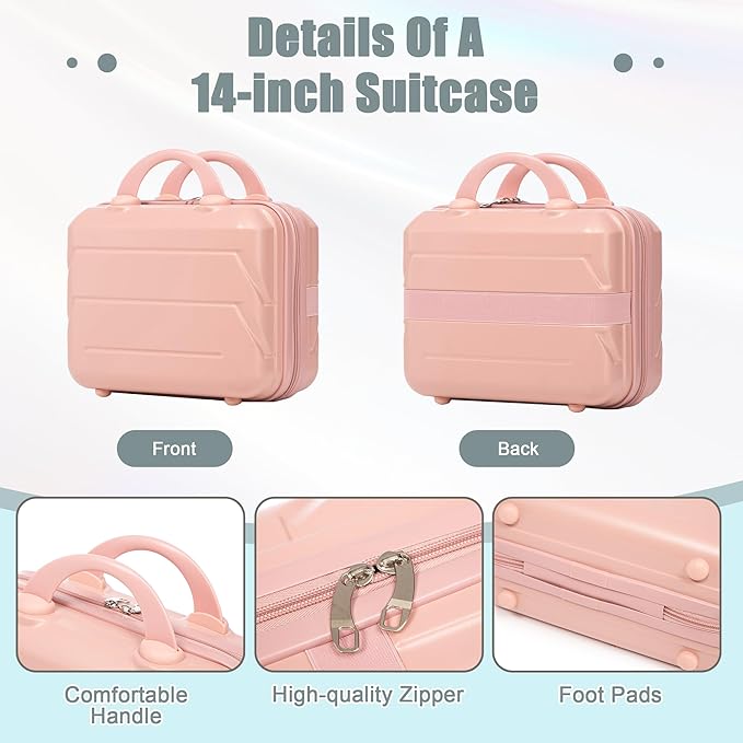 Kids Luggage Sets for Girls, 2 Piece Luggage Set, 20 Inch Rotating Wheel Suitcase with 14 Inch Cosmetic Case, Lightweight Hardshell Suitcase with 360° Spinner Wheels for Travel (Pink)