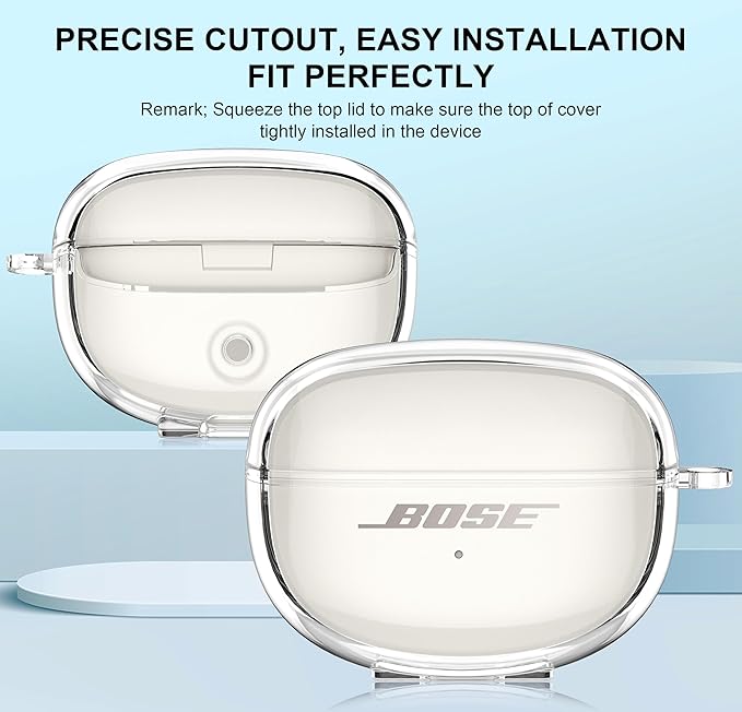 Aircawin for Bose Ultra Open Earbuds Case Clear 2024,Full Protective Shockproof Soft Transparent TPU Cover for Bose Open Ear Wireless Earbud Headphone Accessories with Carabiner and Cleaning Pen-Clear