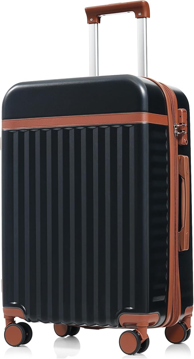 3 Piece Luggage Set ABS Hardshell Lightweight Suitcase Sets with Spinner Wheels and TSA Lock, 20 inch with Front Opening Design and USB Port, 20" Airline Certified Carry-on Luggage, 20"24"28", Black