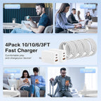 65W Super Fast Charging USB C for iPhone 17 16 Pro Max,3 Port 100W USB C Charger Block & 3/6/6/10FT Braided Type C Cord for iPhone 17 16 Pro,iPhone 15 Pro Max,for Samsung S26 Ultra/MacBook Air-Black