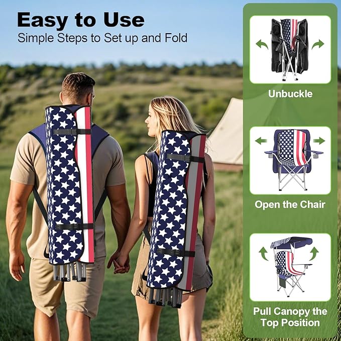 VTOY Portable Camping Chair with Canopy - Folding Chair with Canopy, Durable 600D Oxford Canopy Chair for Camping, Beach, Picnics, Fishing & Sports