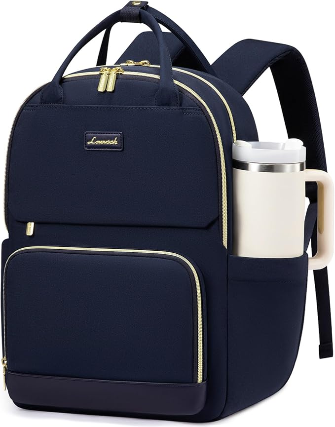 LOVEVOOK Laptop Backpack for Women with Giant Tumbler Holder Pocket, 15.6 inch Travel Work Backpack Purse for Teacher Nurse, Waterproof College Book Bag Cute Casual Daypack, Dark Blue