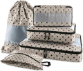 U+U 5 Set Packing Cubes for Travel Essentials Ultralight Luggage Packing Organizers with Laundry Bag and Shoe Bag for Vacation, Business Trip and Camping (Brown Polka Dot)