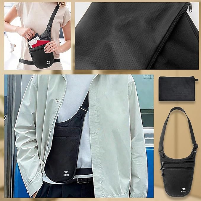 Travel Money Belt Under Clothes,RFID Passport Wallet, Hidden Money Belt for Travel Women Men, Secure Wallet to Protect Cash, Credit Cards