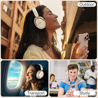 B8 Bluetooth Headphones Over Ear, 6 EQ Music Modes and 50H Playtime Deep Bass Wireless Headphones with Mic, Lightweight Folding HiFi Stereo Headset for iPad/Travel/Tablet/PC/Home Beige White