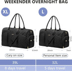 Women Weekender Travel Duffle Bag: Travel Duffel Overnight Bags with Shoe Compartment Large Carry on Tote with Toiletry Bag Weekend Traveling Yoga Gym Hospital Bag for Women with Wet Pocket Black