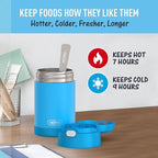 THERMOS FUNTAINER Insulated Food Jar, 16 Ounce, Kid Friendly Food Jar with Foldable Spoon, Denim Blue