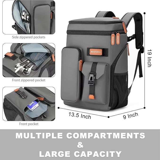 BAGPARKK Insulated Cooler Backpack,33/45 Cans Multifunctional Double Deck Leakproof Cooler Bag with Sternum Strap,Large Capacity Lightweight Travel Camping Beach Backpack